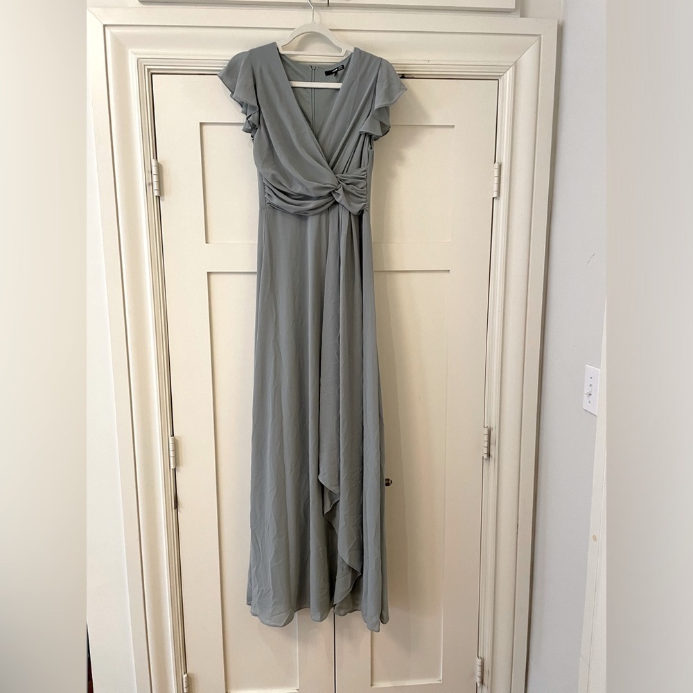 Sage colored maxi bridesmaids dress or black tie wedding event dress